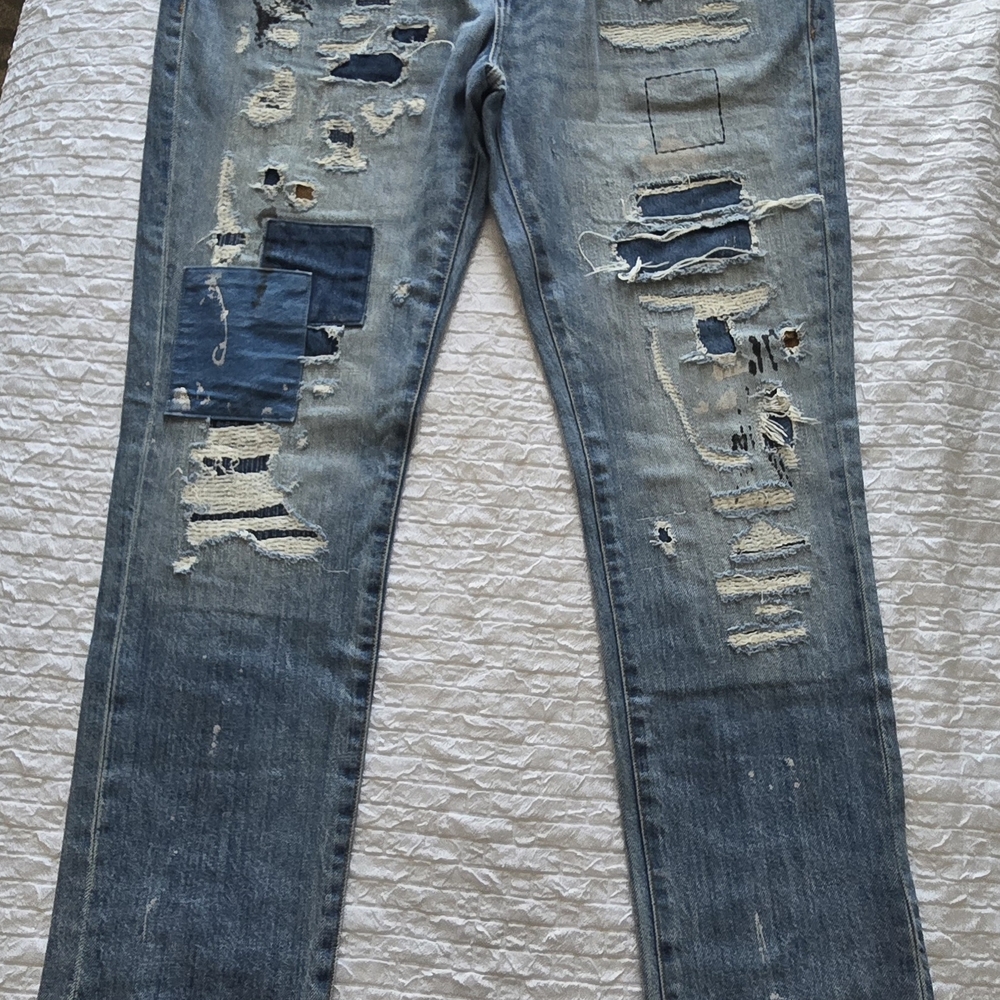 PRPS Rip and Repair Distressed Paint Splatter Biker Jeans